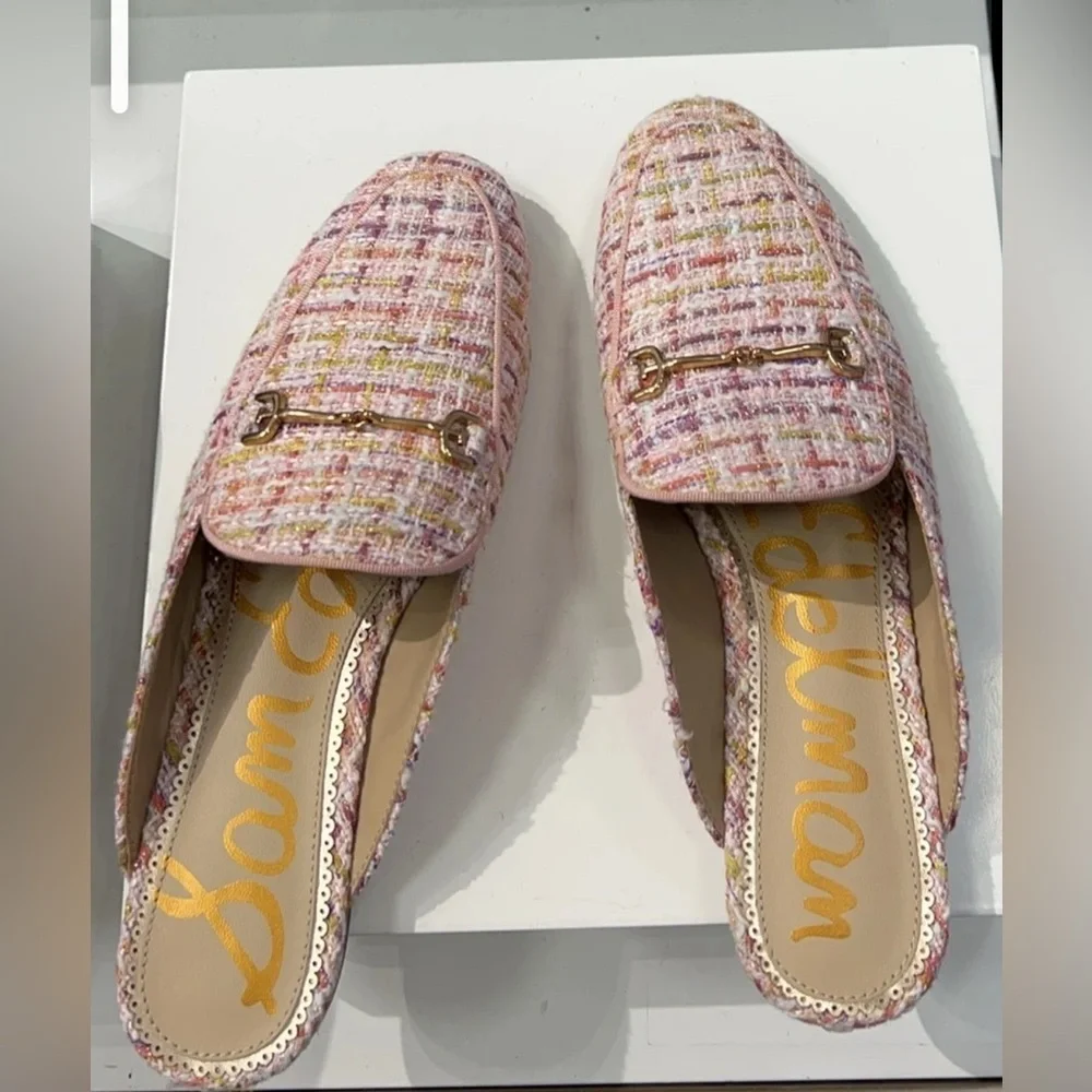 Sam Edelman Pink and Gold Mules with Open Heel - Picture 3 of 5